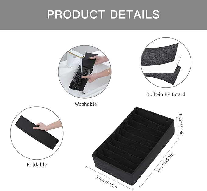 Qozary 4 Pack Drawer Organizers for Clothing, 10 Grids Foldable Dresser Drawer Organizers, Clothes Organizer for Folded Clothes, T-shirt, Tank Tops, Camisoles, Underwear, Leggings, Baby Clothes - Image 7