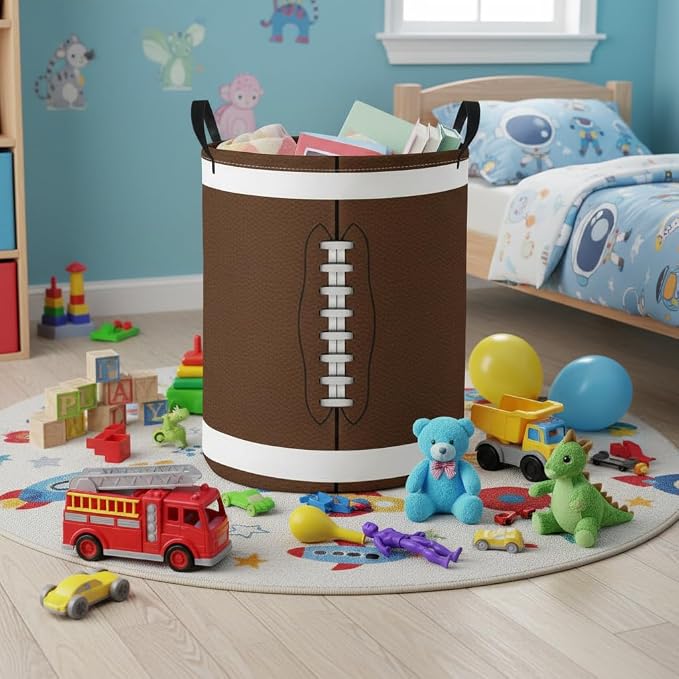 Baby Laundry Basket Baby Nursery Hamper Kids Laundry Basket Toy Storage Bin for Boys Room Decor Gift Baskets for Bedroom Bathroom(Football) - Image 5