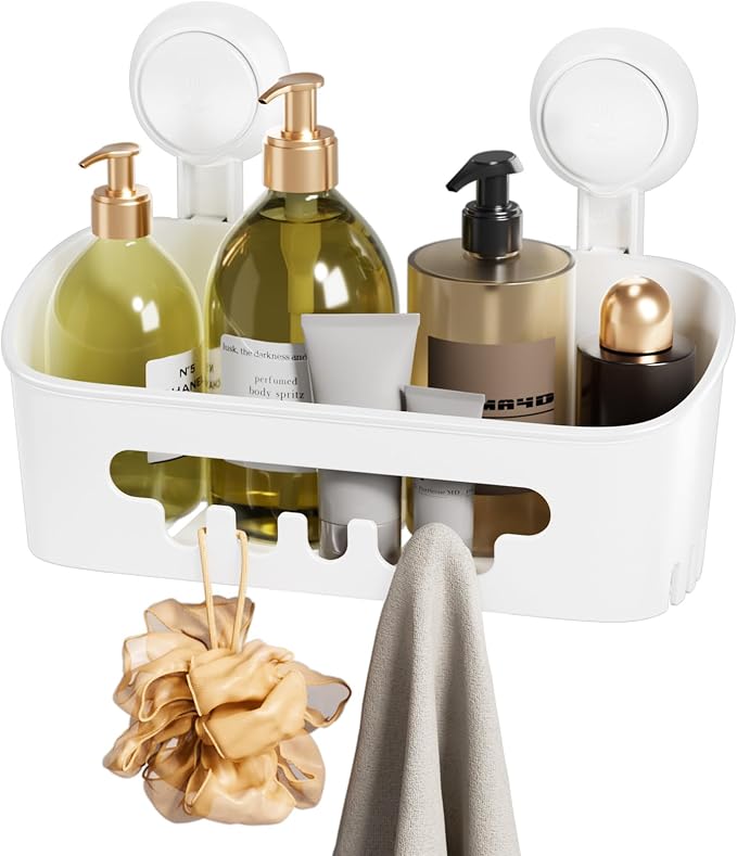 LEVERLOC Shower Caddy Suction Cup, Shower Organizer Removable Bathroom Shelf, Storage Suction Powerful Max Hold 22lbs Bathroom Caddy Waterproof Holder, White - Image 9