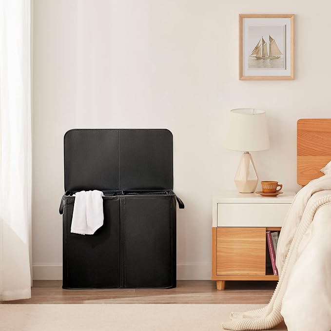Lifewit Double Laundry Hamper with Lid and Removable Laundry Bags, Large Collapsible 2 Dividers Dirty Clothes Basket with Handles for Bedroom Laundry Room Closet Bathroom College, 136L Black - Image 8