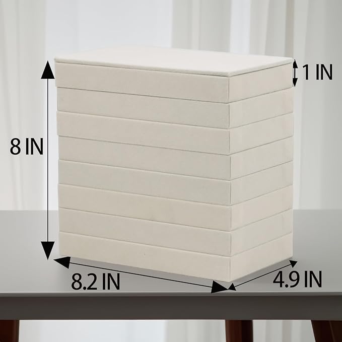 Set of 8 Stackable Jewelry Organizer Trays with 1 Lid for Drawer & Dresser Organizer, Adjustable Velvet Jewelry Box Tray Earring Organizer Necklace Storage Ring Bracelet Display Case (Beige) - Image 6