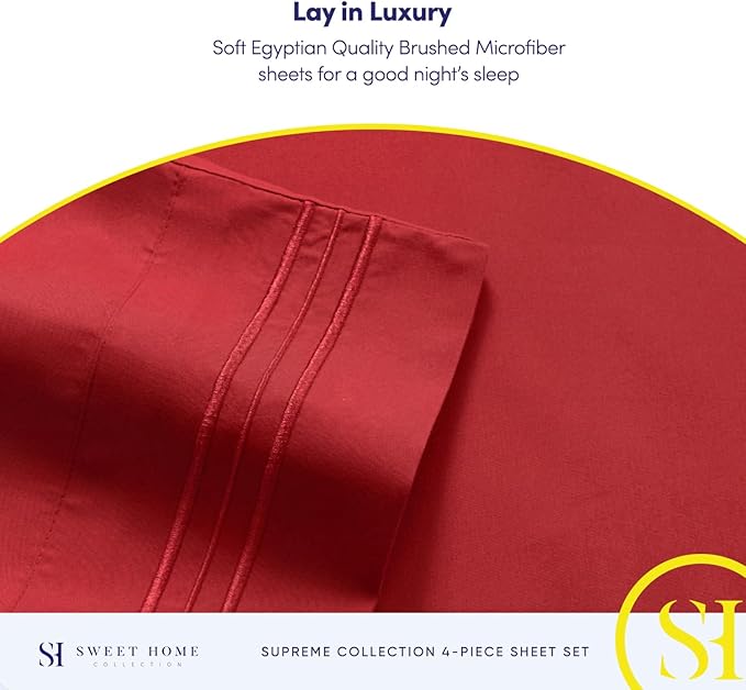 Twin XL Sheets - Breathable Luxury Sheets with Full Elastic & Secure Corner Straps Built In - 1800 Supreme Collection Extra Soft Deep Pocket Bedding Set, Sheet Set, Twin XL, Red