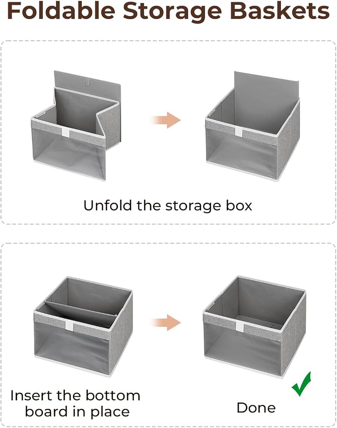 StorageWorks Closet Storage Bins, Large Storage Baskets with Clear Window and Handles, Foldable Fabric Organizer for Clothes, Shelves, Gray, 3 Pack - Image 8