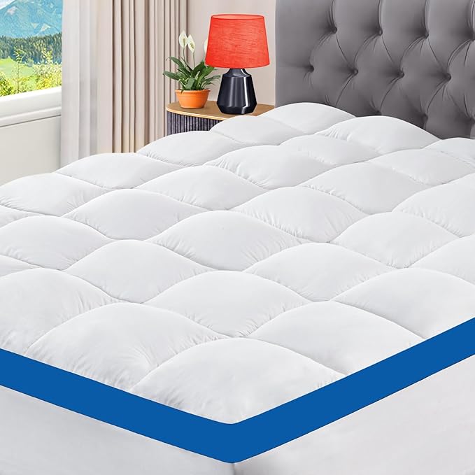 CYMULA RV King Mattress Topper Waterproof, Thick Mattress Pad Cover, Cooling Pillow Top Mattress Topper with 8-21 Inch Elasticated Deep Pockets, Plush Down Alternative Fill Mattress Protector