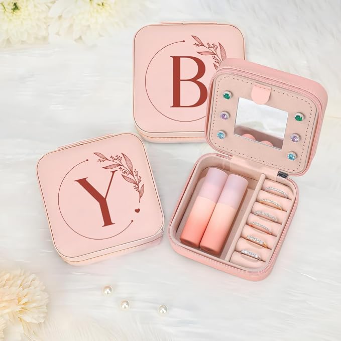 SANDJEST Personalized Jewelry Box, Pink Small Travel Jewelry Box with Initial Y, Monogrammed Jewelry Case Organizer for Girls Women Teen, Mini Travel Essentials Gifts for Christmas Birthday - Image 7