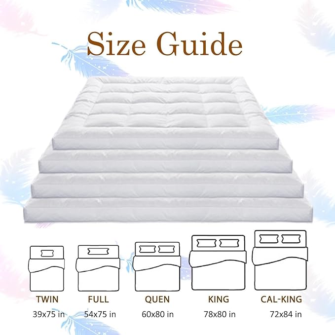 WhatsBedding 5 Inch Duck Feather Bed Mattress Topper Full, 100% Cotton Extra Thick Mattress Pad, 2500gsm Overfilled Pillow Top, Hotel Collection