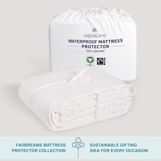 Fabdreams Organic Cal King Size Waterproof Mattress Protector, 74" x 86", White, Temperature Regulating, Breathable, 100% Organic Cotton