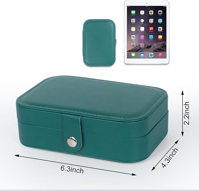 Hatori Travel Jewelry Box, PU Leather Small Jewelry Organizer for Women Girls, Portable Mini Travel Case Display Storage Holder Boxes for Stud Earrings, Rings, Necklaces, Bracelets (Ink Green) - Image 7
