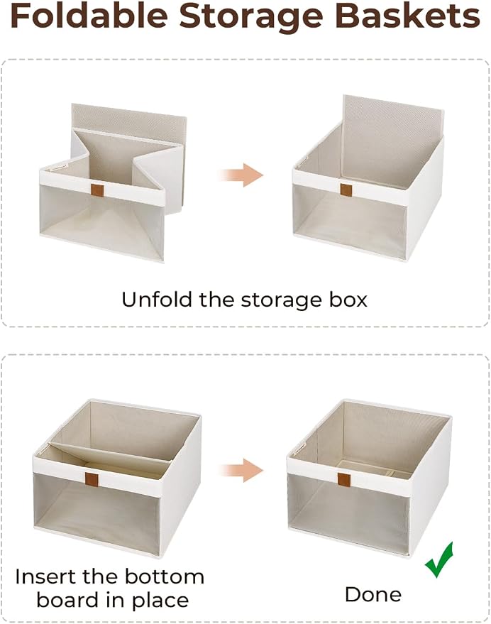 StorageWorks Closet Storage Bins, Large Storage Baskets with Clear Window and Handles, Foldable Fabric Organizer for Clothes, Shelves, Beige, 3 Pack - Image 7