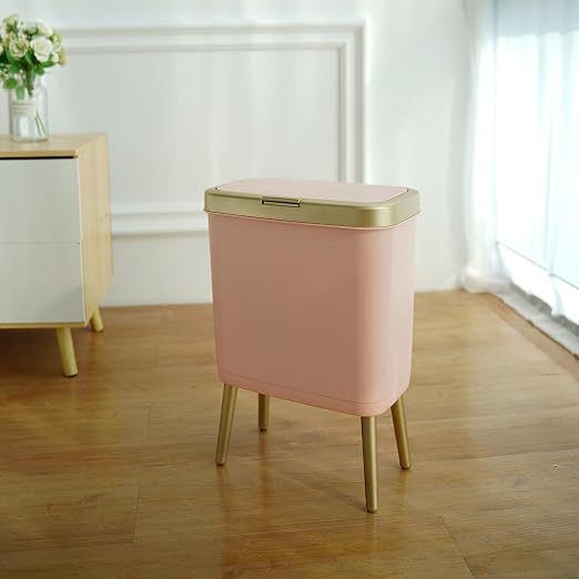 Procade Bathroom Trash Can with Lid, 4 Gallon Pink Garbage Can, Tall Plastic Trash Bin with Push Button, Slim Gold Trash Can Waste Basket for Room, Bedroom,Office,Kitchen - Image 7
