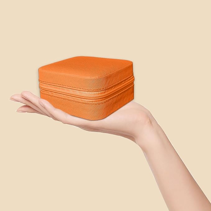 Small Travel Jewelry Box, Portable Mini Jewelry Leather Box Jewelry Ring Organizer Case Storage Holder Gift Boxes for Girls Women, Orange - Image 6