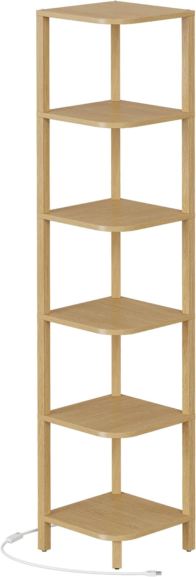 TUTOTAK Corner Shelf with LED Light, 6-Tier Corner Bookshelf for Small Space, Narrow Display Corner Shelf Stand with Storage Rack, for Living Room, Bedroom, Natural BS08BN006L - Image 9