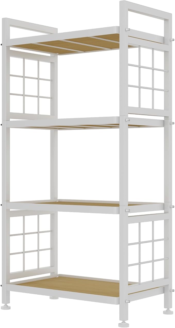 GIOTORENT 4-Tier Pantry Shelves with Wooden Boards, Heavy Duty Storage Shelves & Book Shelf, Adjustable Metal Shelving Unit for Kitchen Bathroom Laundry Organizer, Sturdy Rust-Resistant, White - Image 8