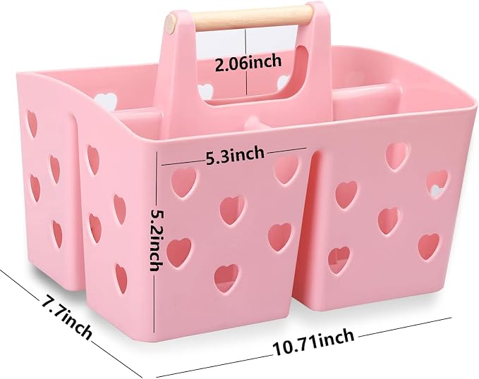 Anyoifax Portable Shower Caddy Plastic Shower Basket Organizer Divided Bathroom Caddy Storage Cleanning Caddy Tote with Handle for College, Dorm Room, Kitchen, Pink - Image 6