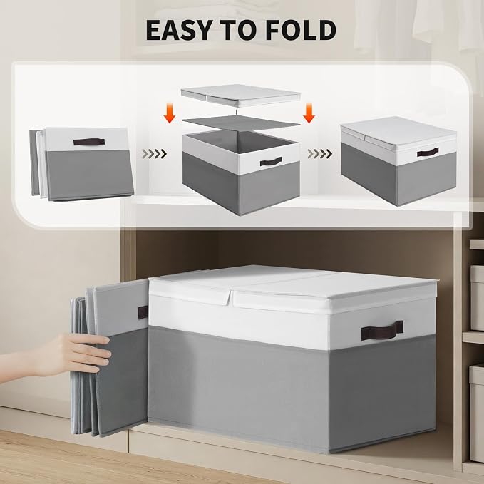 2 Pack EXTRA LARGE Blanket Storage Baskets with Lids, 22”x16”x12” Closet Organizers Bins for Clothes Towel/ Storage Box with Lid Handles/ Stackable Decorative Fabric Bins for Living Room, Nursery - Image 7