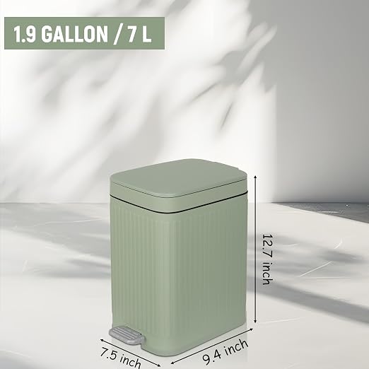 rejomiik Small Bathroom Trash Can with Lid Slim Soft Close Garbage Can Step Wastebasket Container Trash Bin for Office Bedroom Kitchen Living Room (1.9 Gallon Light Green) - Image 7