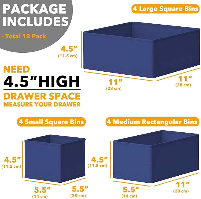 SpaceAid Drawer Organizer for Clothes, 12 Pack Dresser Drawer Organizer Bins, Closet Organizers and Storage Dividers for Clothing, Underwears, Socks (Blue) - Image 6
