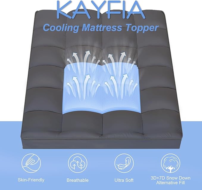 KAYFIA Twin Mattress Topper,Extra Thick Mattress Pad Cover for Deep Sleep,3D+7D Snow Down Alternative Fill Overfilled Plush Pillow Top with 8-23 Inch Deep Pocket-Grey
