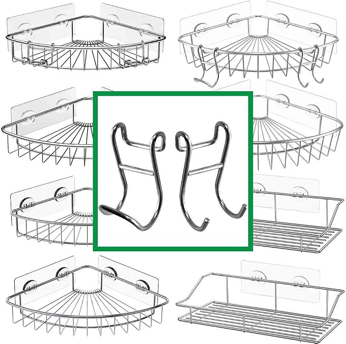 Shower Caddy with Hooks - Heavy Duty Rustproof Helmet Fence Hooks for Wire Shelves - 8 Pack Silver - Image 8