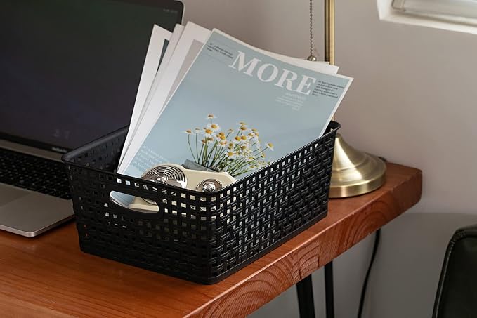 Eslite Plastic Storage Baskets for Organizing,11"X8.5"X4.7",Pack of 4 (Black) - Image 8