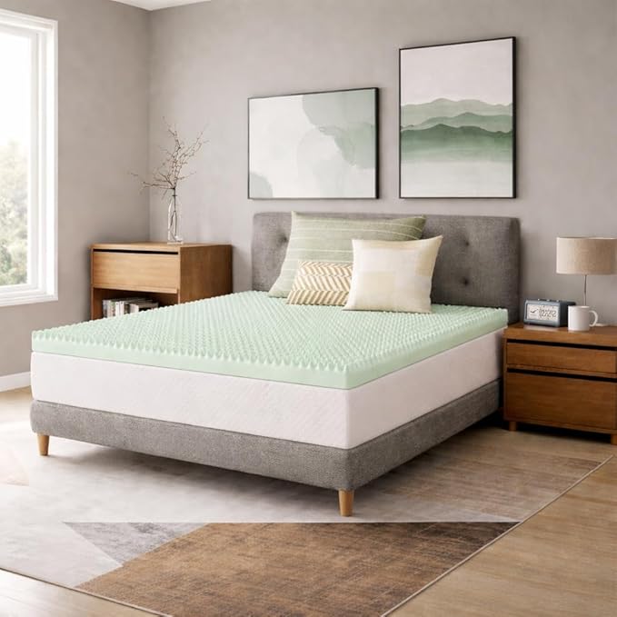 Greaton, 2-Inch Convoluted High Density Foam Mattress Topper, CertiPUR-US Certified for Superior Comfort and Support, Twin, Green