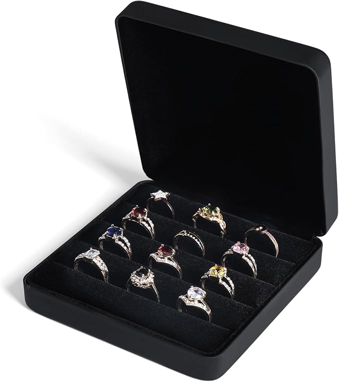 Small Ring Organizer Box, Portable Jewelry Rings Display Collector Case, Jewelry Ring Tray holder Showcase. Modern Rings Storage Boxes Fit for Women, Girl for Travel (Black) - Image 6