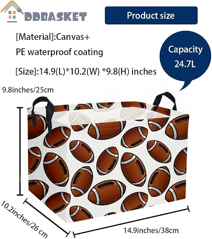 Rectangular Football Baskets Kids Storage Bins Baby Boy Basket Kids Toy Storage Bin Organizer Box Football Room Decor for Home(Football Basket) - Image 7