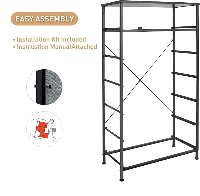 Mifuro Tall Dresser for Bedroom, Vertical Storage Organizer Tower with 7 Drawers, Chest of Drawers with Fabric Bins, Steel Frame, Wood Top for Bedroom, Closet, Entryway- Brown - Image 9