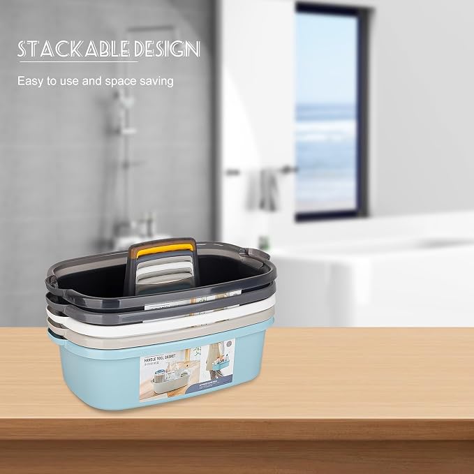 Large Cleaning Supplies Caddy Portable Shower Basket Supply Organizer with Handle Plastic Bucket Tool Storage for Bathroom, Bedroom, Kitchen, College Dorm, Garden, Clear Grey - Image 5
