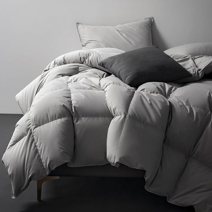 Royoliving King Size Feather Down Comforter Duvet Insert Grey - 100% Organic Cotton Shell - 750 Fill Power Hotel Collection with Corner Loops (106''×90'', 70oz)