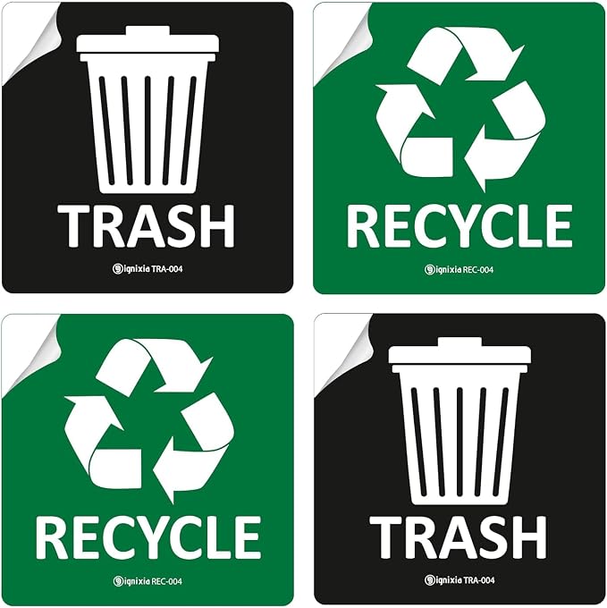 IGNIXIA Pack of 02 Recycle Sign Decals self Adhesive - Recycling Stickers 5 x 5 Inches Recycle and Trash Sticker for Trash can with Over Lamination- Recycle Labels (Green & Black, 5 X 5 Inches) by IGNIXIA