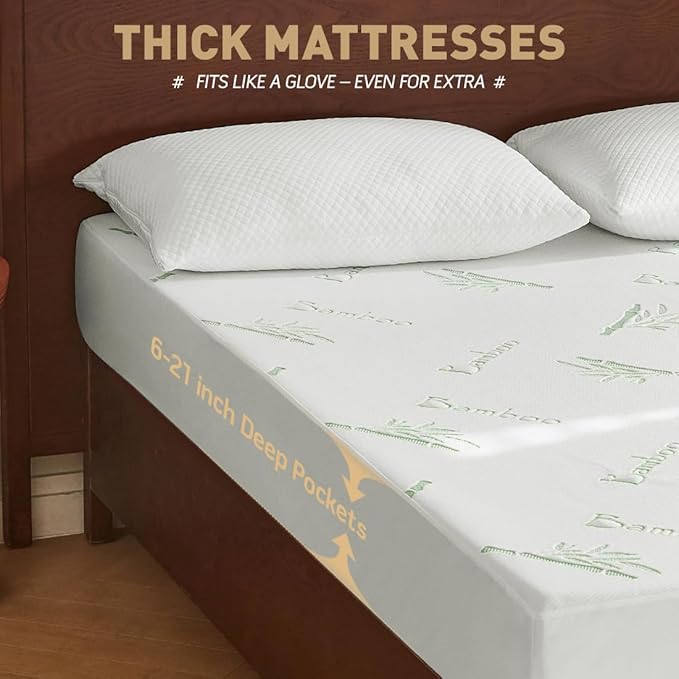 Cooling King Mattress Protector - 100% Waterproof & Noiseless Rayon Fiber Mattress Cover (76" x 80") Size Bed Soft, Breathable, Guards Against Spills Matterss Pad - Pockets Up to 21″