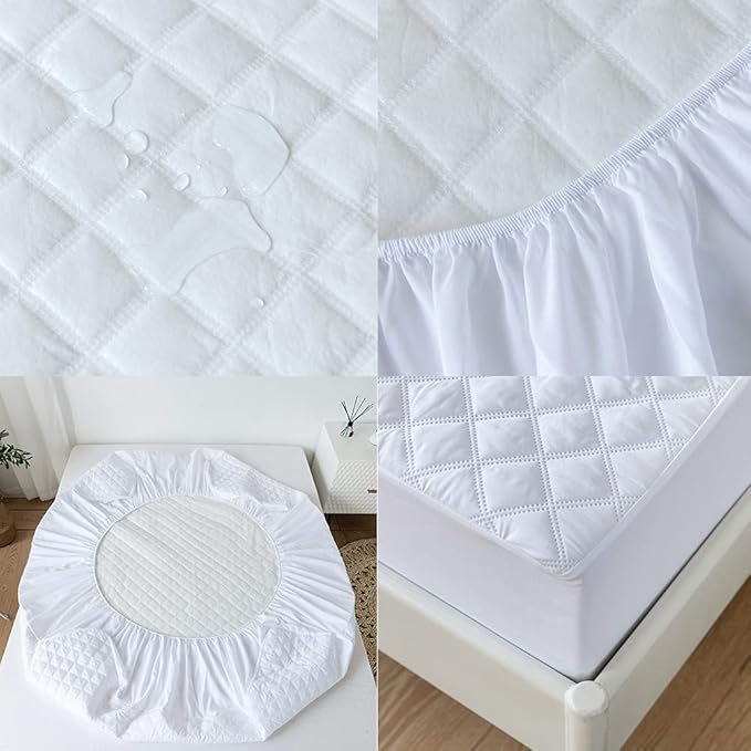 vctops Quilted Fitted Sheet Waterproof Mattress Protector Pad Ultra Soft Elastic Fitted Deep Pocket Bed Cover (White, Full)