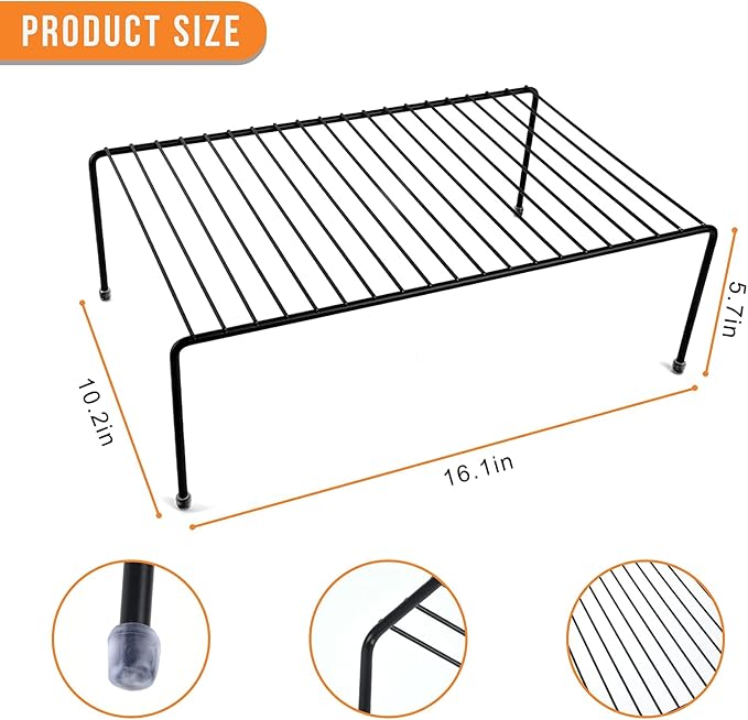 Large (16.1 x 10.2 Inch) Cabinet Storage Shelf Rack, Shelves,Kitchen Counter and Cabinet Shelf, Storage Rack Organizer for Kitchen, Fridge, Cabinet, Bathroom Cupboard (Black, 4) - Image 5