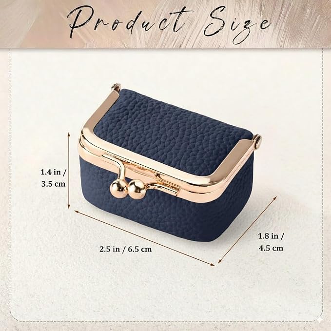 Zivyes Mini Jewelry Box Travel Small Coin Purse Organizer Case Genuine Leather Tiny Size (Blue) - Image 6