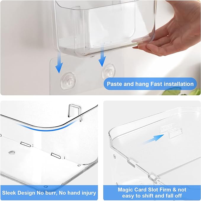 Diesisa 2pc Acrylic Wall Mount Organizer, Small Adhesive Clear Cabinet Door Organizer,Acrylic Shelves for Wall,No Drilling Hang Walls,with Self Adhesive Tape, for Bathroom, Kitchen, Living Room - Image 7