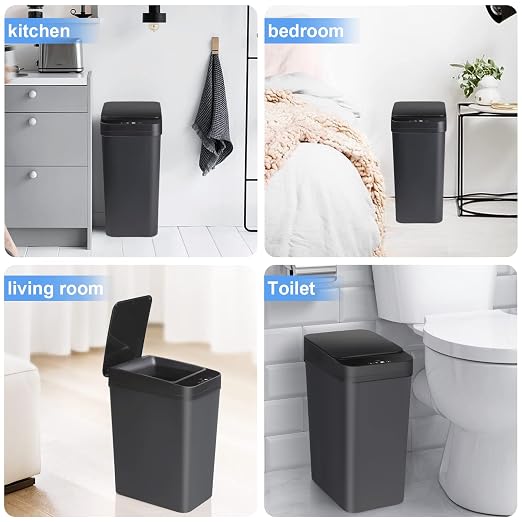 Anborry Bathroom Automatic Trash Can 3 Pack 2.2 Gallon Motion Sensor Touchless Small Slim Garbage Can with Lid Smart Electric Narrow Garbage Bin for Bedroom Living Room Office Kitchen (Black) - Image 7
