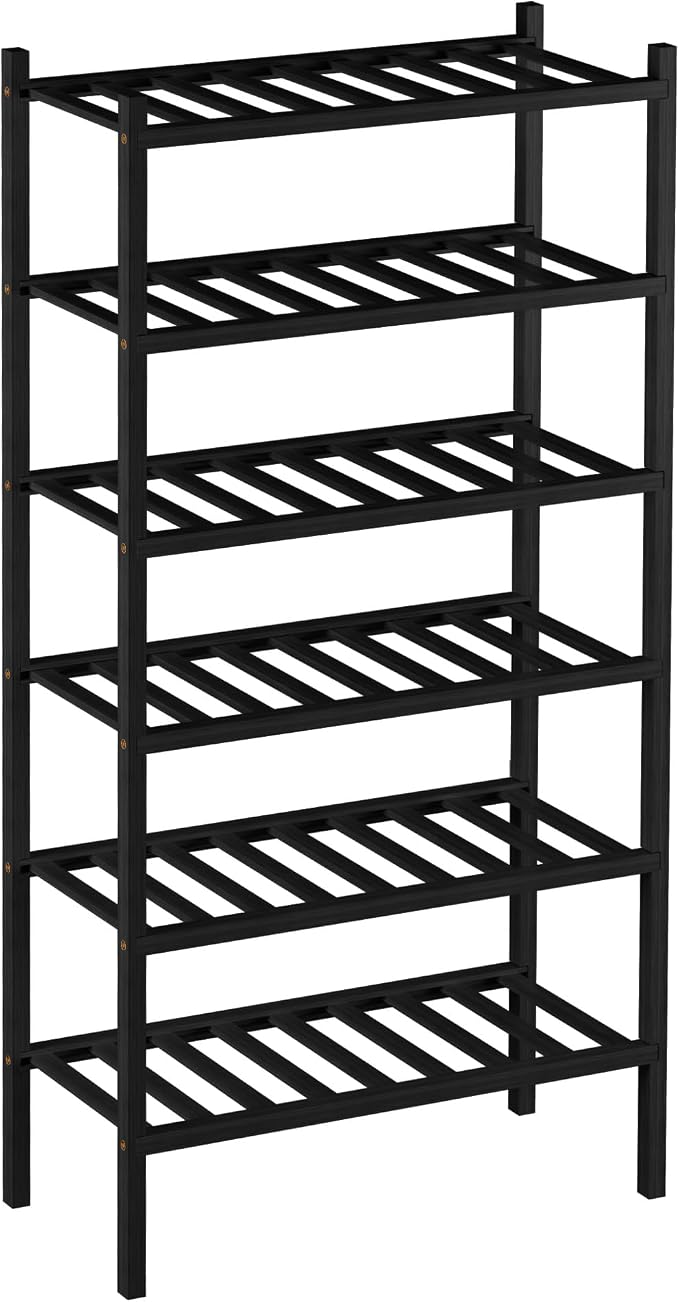 ROMGUAR CRAFT 6-Tier Bamboo Small Shoe Rack, Free Standing Wood Shoe Shelf Storage Organizer for Closet Entryway Stackable (Black) - Image 7