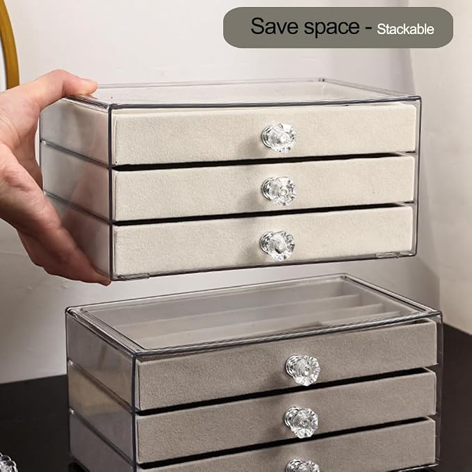 SPAKOWN Earring Box Holder Organizer Display Case, Clear Velvet Jewelry Storage Tray Organizer for Earring Ring Stud (Grey - 5 Drawers) - Image 7