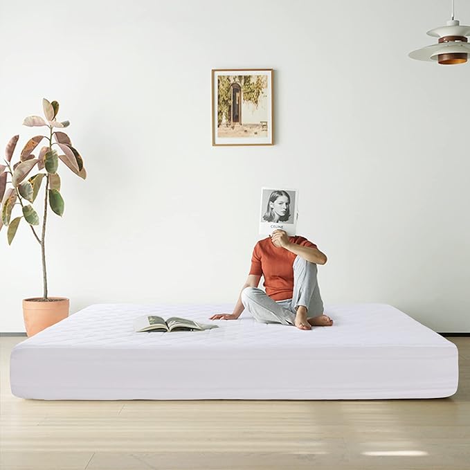 HOMBYS Air Mattress Pad Queen Size, Soft Quilted Air Mattress Cover, Breathable & Noiseless Mattress Topper with Deep Pocket, Stretches up to Fits 15-23 Inch,Cover ONLY
