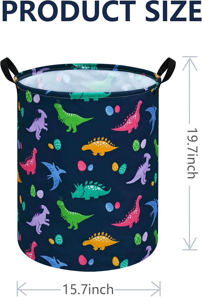 Collapsible Kids Laundry Basket Clothes Hamper, Foldable Storage Organizer Bin, Toy Clothes Storage with Handles for Boys Girls Bedroom, Room Decor Dinosaur - Image 7