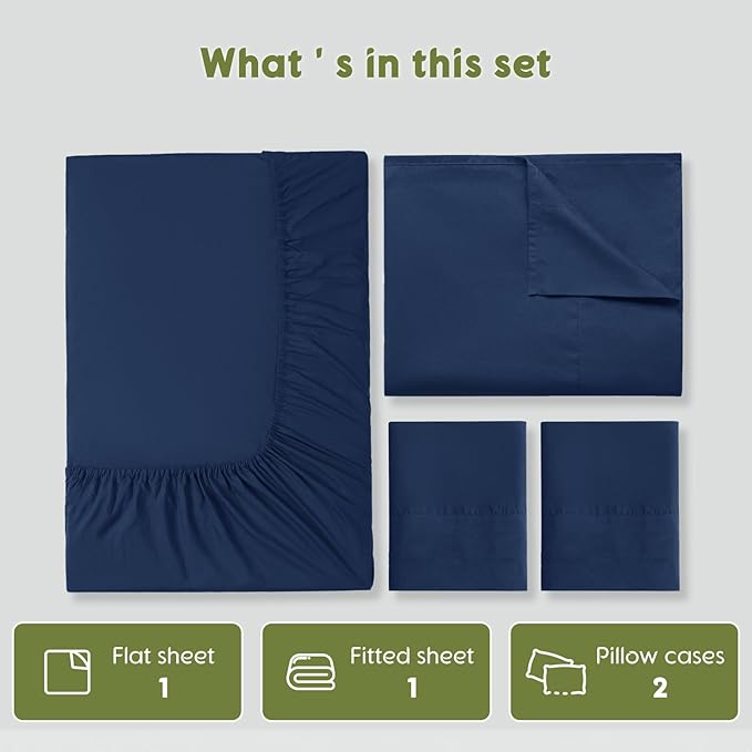 SONORO KATE 100% Egyptian Cotton Sheets Queen Size - 600 Thread Count, Luxury Hotel Sateen Weave Bedding Set, Soft Breathable Sheet Sets, 16" Deep Pocket - 4 PC(Navy Blue,Queen)