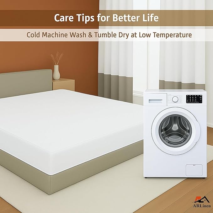 ARlinen 1 PC Full Mattress Protector Fitted Style, Terry Cotton, Waterproof, Breathable, Noiseless Mattress Cover Fits Upto 15'' Deep Pocket, White