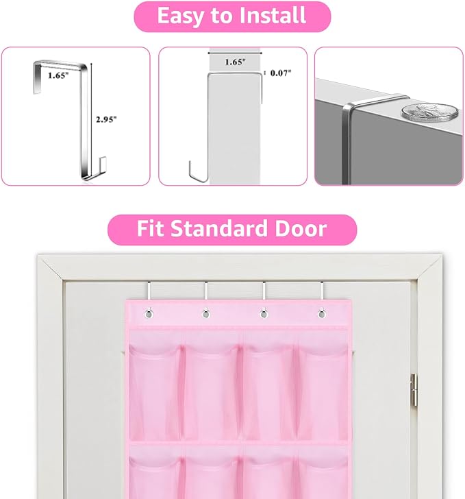 MISSLO Kids Over the Door Shoe Organizer Pink Hanging Shoe Rack Baby Toddler Hanging Shoe Organizer Cute Shoe Holder Girl Room Decor 28 Pockets - Image 7