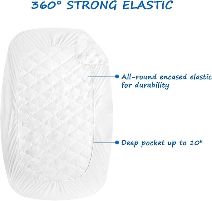 Cot Mattress Pad Protector Waterproof, Quilted Daybed Mattress Cover 33" X 75" X 10" Fitted for Narrow Twin/Camping Bunk/RV Campers, Deep Pocket Mattress Topper, White (Cover Only)
