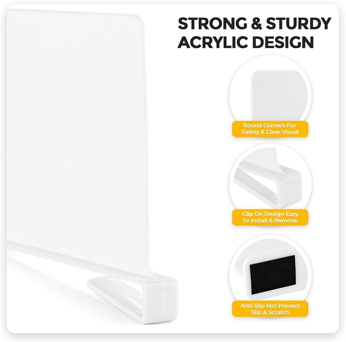 JOY DECOR 8 Pack Acrylic White Shelf Dividers for Closets Organizer and Storage Adjustable Vertical Wood Shelf Closet Separators for Clothes,Book,Bags in Bedroom and Kitchen - Image 8