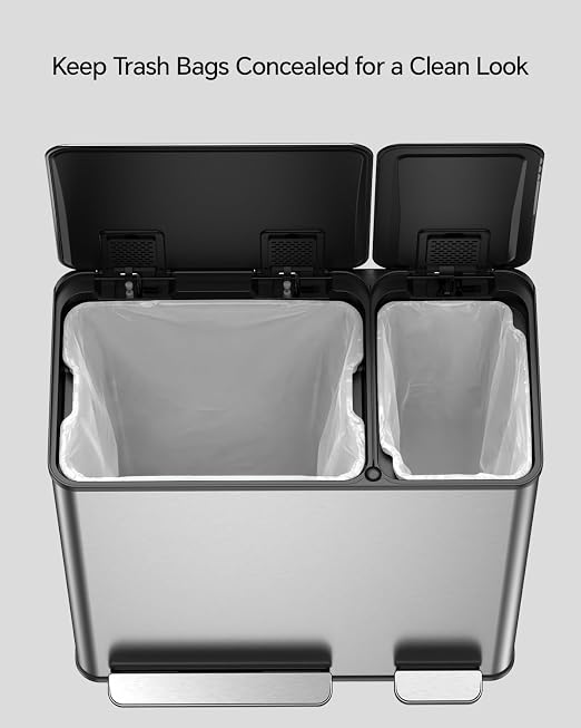 Lovewind Dual Trash and Recycling Bins for Kitchen, 13+6 Gallon Stainless Steel Garbage and Recycle Bin Combo for Large Families, Dual Trash Can with Soft Close Lid & Magnetic Stickers, Silver - Image 7