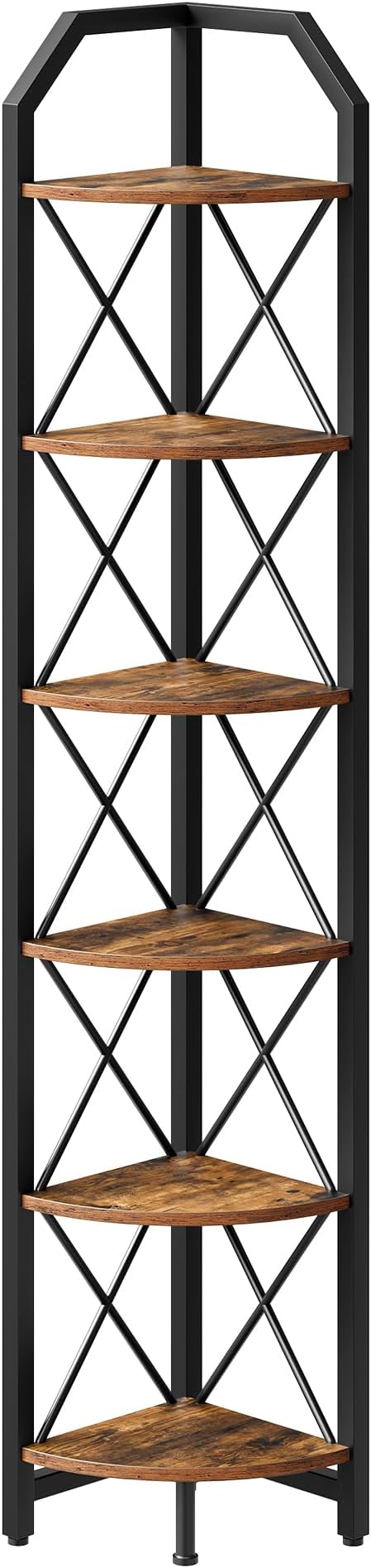 CHOEZON 6-Tier Corner Shelf, Industrial Corner Bookshelf, 71.2" Corner Storage Stand, Plant Stand Display Shelf, Corner Bookcase for Bedroom, Living Room, Home Office, Rustic Brown and Black TCJ11BF - Image 9