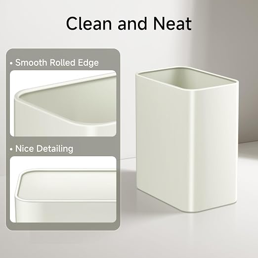 TIPGO Small Metal Trash Can, 2.1 Gallon Slim Trash Can for Bathroom, Wastebasket Garbage Bin for Bedroom, Office, Kitchen, Under Sink (Cream) - Image 6