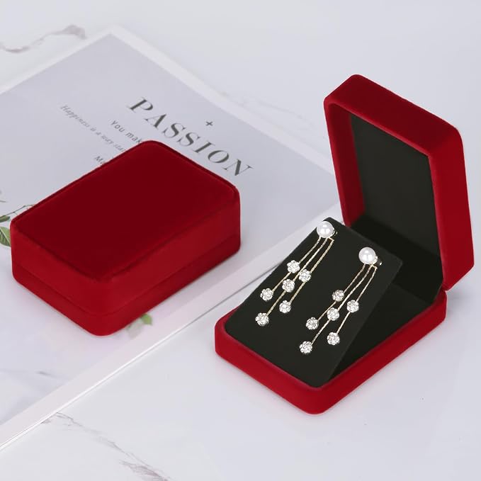 LETURE 2 Pieces Velvet Jewelry Gift Boxes for Necklace Pendant Earring Bracelet, Small Jewelry Storage Display Case for Christmas Wedding Engagement Birthday Anniversary (Red) - Image 7